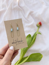 Load and play video in Gallery viewer, Frost Blue Leather &amp; Brass Oval Accent Earrings
