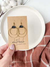 Load and play video in Gallery viewer, Black Leather &amp; Brass Circles Earrings
