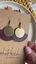 Load and play video in Gallery viewer, Merlot Leather Fan &amp; Brass Disc Earrings
