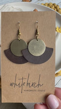 Load and play video in Gallery viewer, Coffee Bean Leather Fan &amp; Brass Disc Earrings
