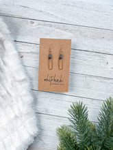 Load image into Gallery viewer, Slate Leather &amp; Small Brass Oval Accent Earrings
