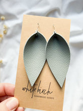 Load and play video in Gallery viewer, Light Grey Leather Leaf Earrings
