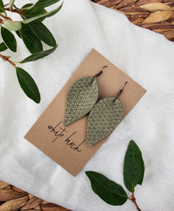 Olive Green Textured Suede Leather Leaf Earrings