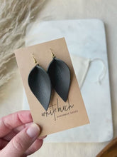 Load and play video in Gallery viewer, Black Leather Leaf Earrings
