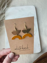 Load and play video in Gallery viewer, Rust Leather Arc &amp; Brass Half Moon Earrings
