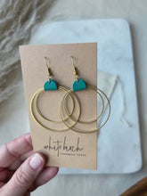 Load and play video in Gallery viewer, Distressed Blue Leather &amp; Brass Circles Earrings
