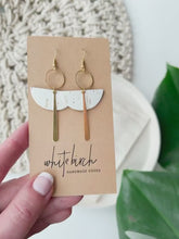 Load and play video in Gallery viewer, Whitebirch Cork Half Moon Leather &amp; Brass Accents Earrings
