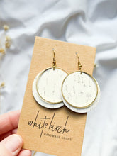 Load and play video in Gallery viewer, White Cork Leather Disc &amp; Brass Circle Earrings
