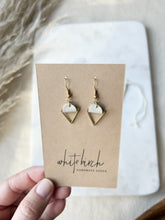 Load and play video in Gallery viewer, Cream Leather &amp; Brass Triangle Earrings
