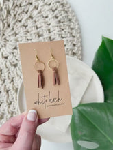 Load and play video in Gallery viewer, Mini Brown Leather Tassel &amp; Brass Circle Earrings
