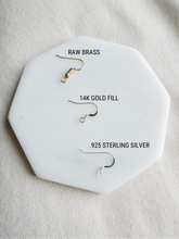 Load image into Gallery viewer, White and Gold Fleck Leather with Brass Circle Earrings
