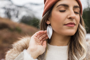 Disco Silver Leather Leaf Earrings