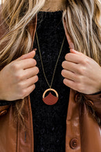 Load image into Gallery viewer, Geometric Brown Leather &amp; Light Cherry Wood Necklace
