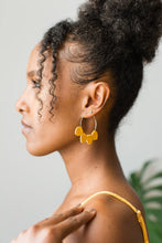 Load image into Gallery viewer, Mustard Yellow Leather Petal Hoop Earrings
