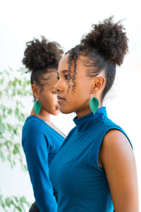 Emerald Green Leather Leaf Earrings