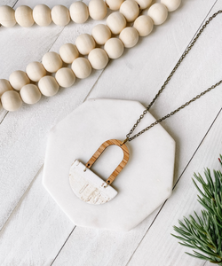 White Birch Cork Leather & Light Cherry Wood Necklace