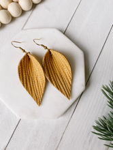 Load image into Gallery viewer, Oak Textured Leather Leaf Earrings
