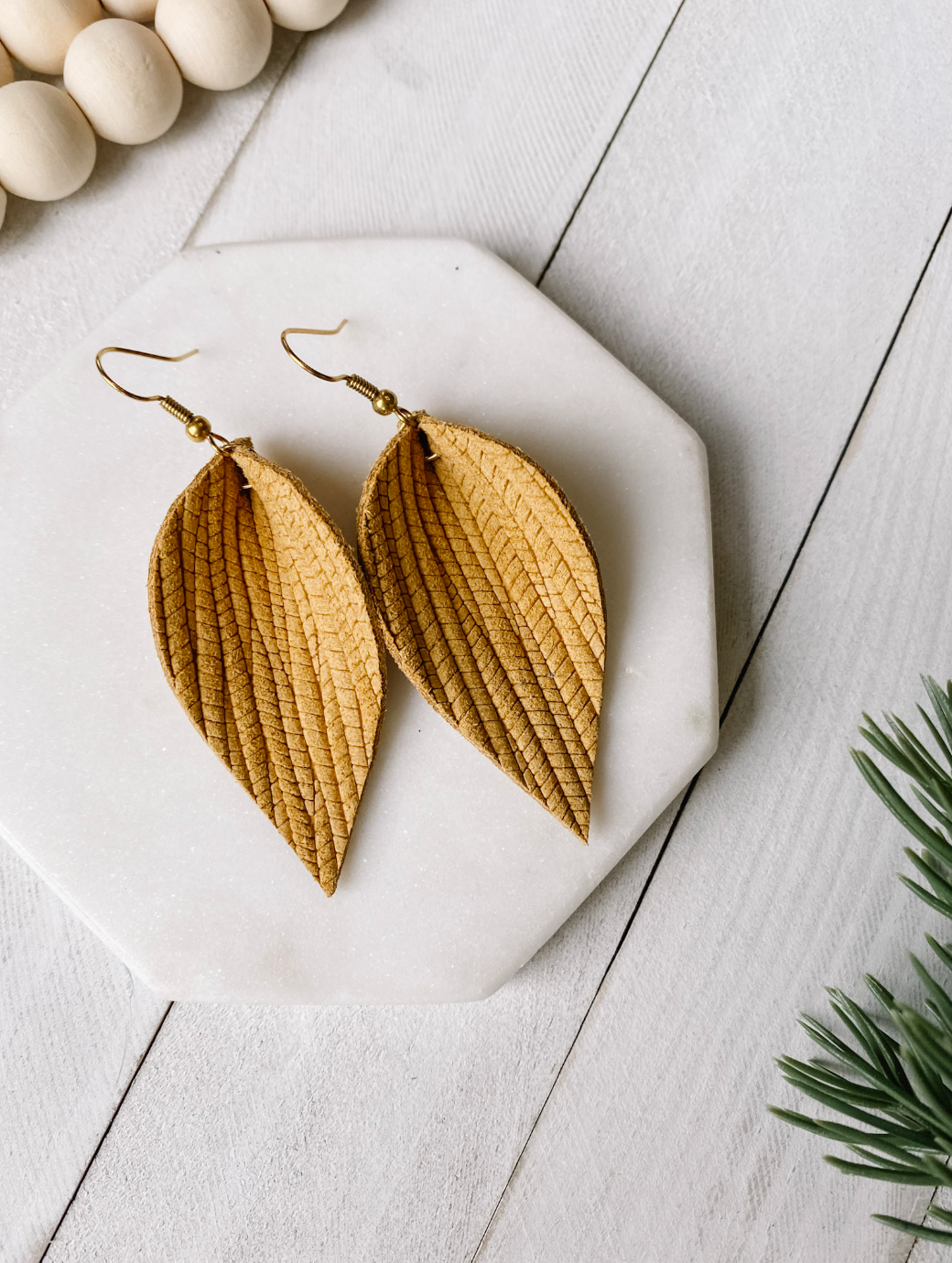 Oak Textured Leather Leaf Earrings