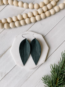 Forest Green Leather Leaf Earrings