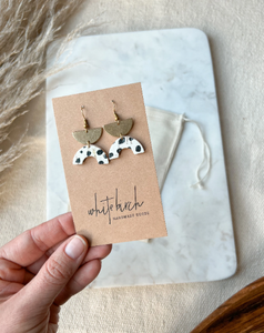 Polka Dot Leather Arc & Brass Half Moon Earrings