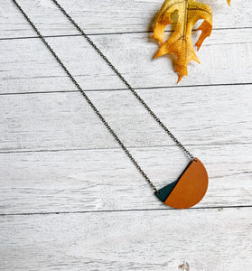 Geometric Brown & Teal Leather Necklace