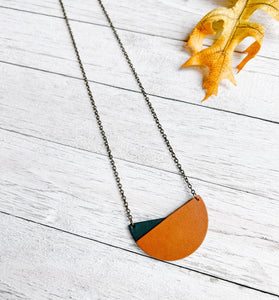 Geometric Brown & Teal Leather Necklace