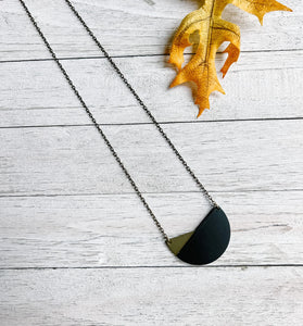 Geometric Army Green & Black Leather Necklace