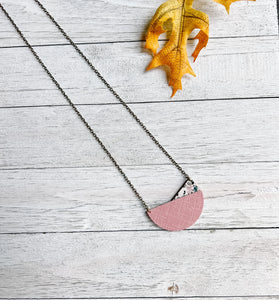 Geometric Pink Saffiano & Terrazzo Leather Necklace