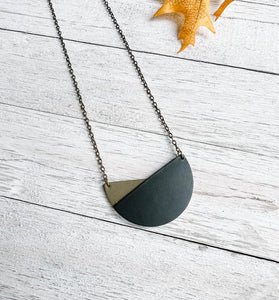 Geometric Army Green & Black Leather Necklace