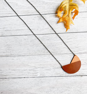 Geometric Veg Tan Natural & Brown Leather Necklace