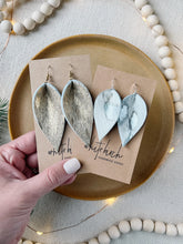 Load image into Gallery viewer, Hair-On Hide Silver Leather Leaf Earrings

