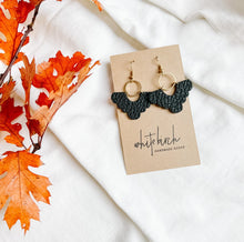 Load image into Gallery viewer, Distressed Black Leather Cloud and Small Brass Circle Earrings
