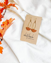 Load image into Gallery viewer, Small Brass Oval and Ginger Leather Earrings
