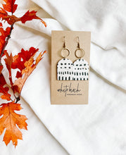 Load image into Gallery viewer, White and Black Pattern Cork Leather with Brass Circle Earrings
