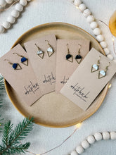 Load image into Gallery viewer, White Leather &amp; Brass Triangle Earrings
