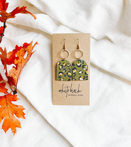 Olive Cheetah Cork Leather with Brass Circle Earrings