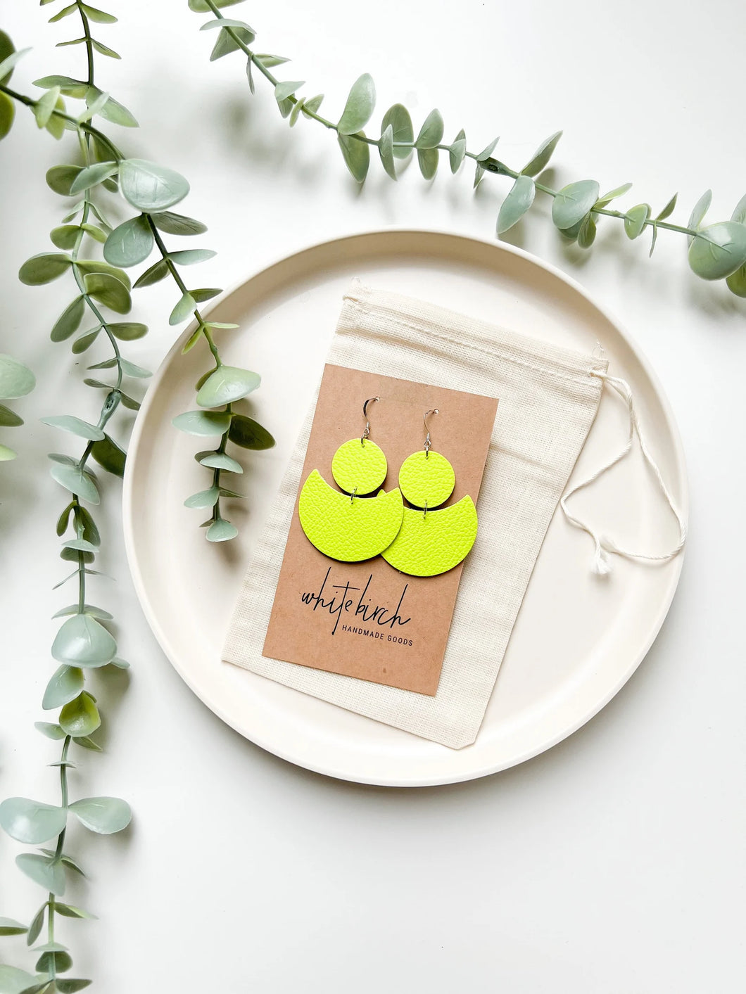 Highlighter Yellow Leather Crescent Moon Earrings
