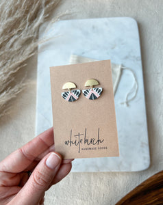 Spanish Leather Stud Earrings with Gold Post - Assorted Print Pattern