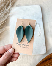 Load image into Gallery viewer, Distressed Teal Leather Leaf Earrings
