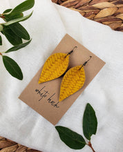 Load image into Gallery viewer, Goldenrod Yellow Braided Leather Leaf Earrings
