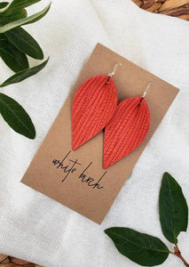 Melon Textured Leather Leaf Earrings