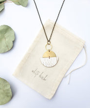 Load image into Gallery viewer, Geometric Brass Half Moon White Birch Cork Leather Necklace
