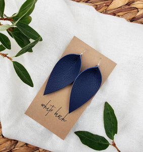 Navy Blue Leather Leaf Earrings
