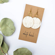 Load image into Gallery viewer, White Cork Leather &amp; Brass Hexagon Dangle Earrings
