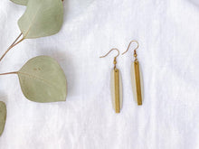 Load image into Gallery viewer, Beige Leather and Brass Bar Earrings
