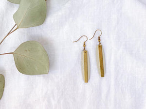 Beige Leather and Brass Bar Earrings