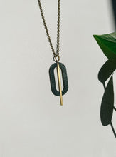 Load image into Gallery viewer, Geometric Oval Leather Brass Accent Necklace
