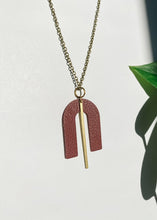 Load image into Gallery viewer, Geometric Burgundy Leather Arch Brass Accent Necklace
