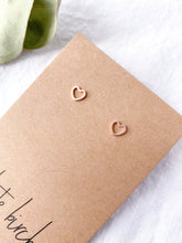Load image into Gallery viewer, Mini Rose Gold Heart Outline Stud Earrings
