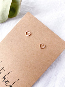 Mini Rose Gold Heart Outline Stud Earrings